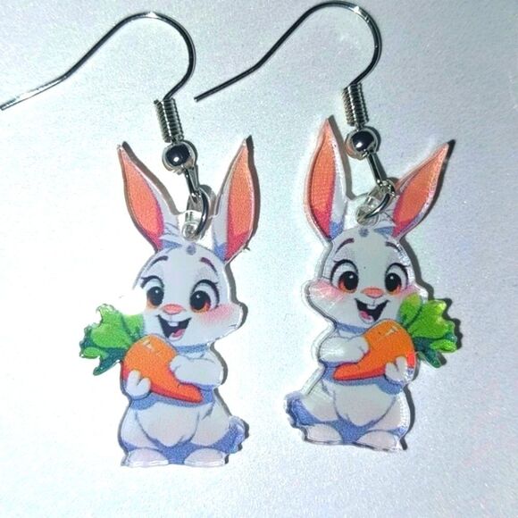 Cute Bunny Carrot Earrings - Picture 5 of 8
